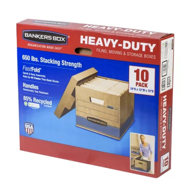 Bankers Box Heavy Duty Storage Boxes, 10" X 12" X 15" 10 Pack, Kraft Brown