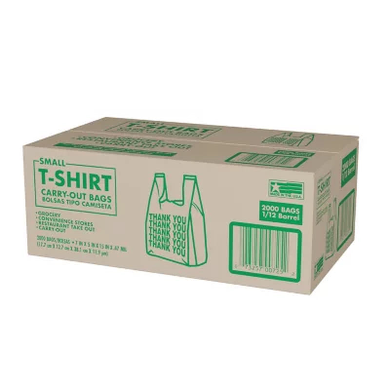 Small T-Shirt Carry-Out Bags, 7" X 5" X 15" (2000 Ct.)