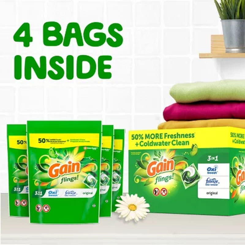 Gain Flings! 3 in 1 Laundry Detergent Pacs, Original Scents, 152 Ct.