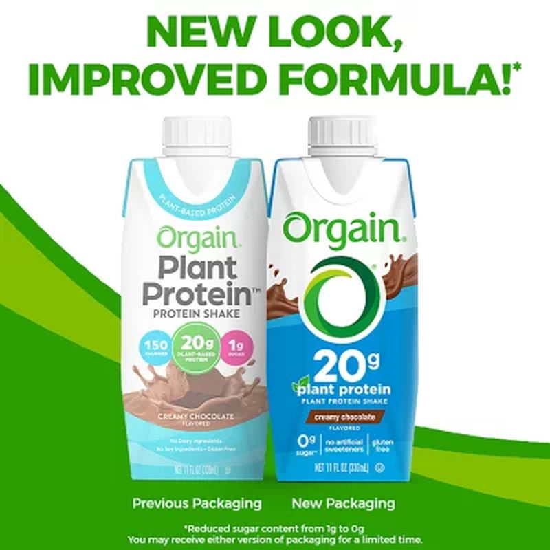 Orgain 20G Plant Based Protein Shake, Chocolate 11 Fl. Oz. 12 Pk.