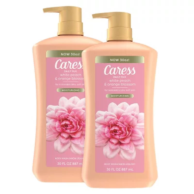 Caress Daily Silk Hydrating Body Wash, White Peach & Orange Blossom, 30 Fl. Oz., 2 Pk.