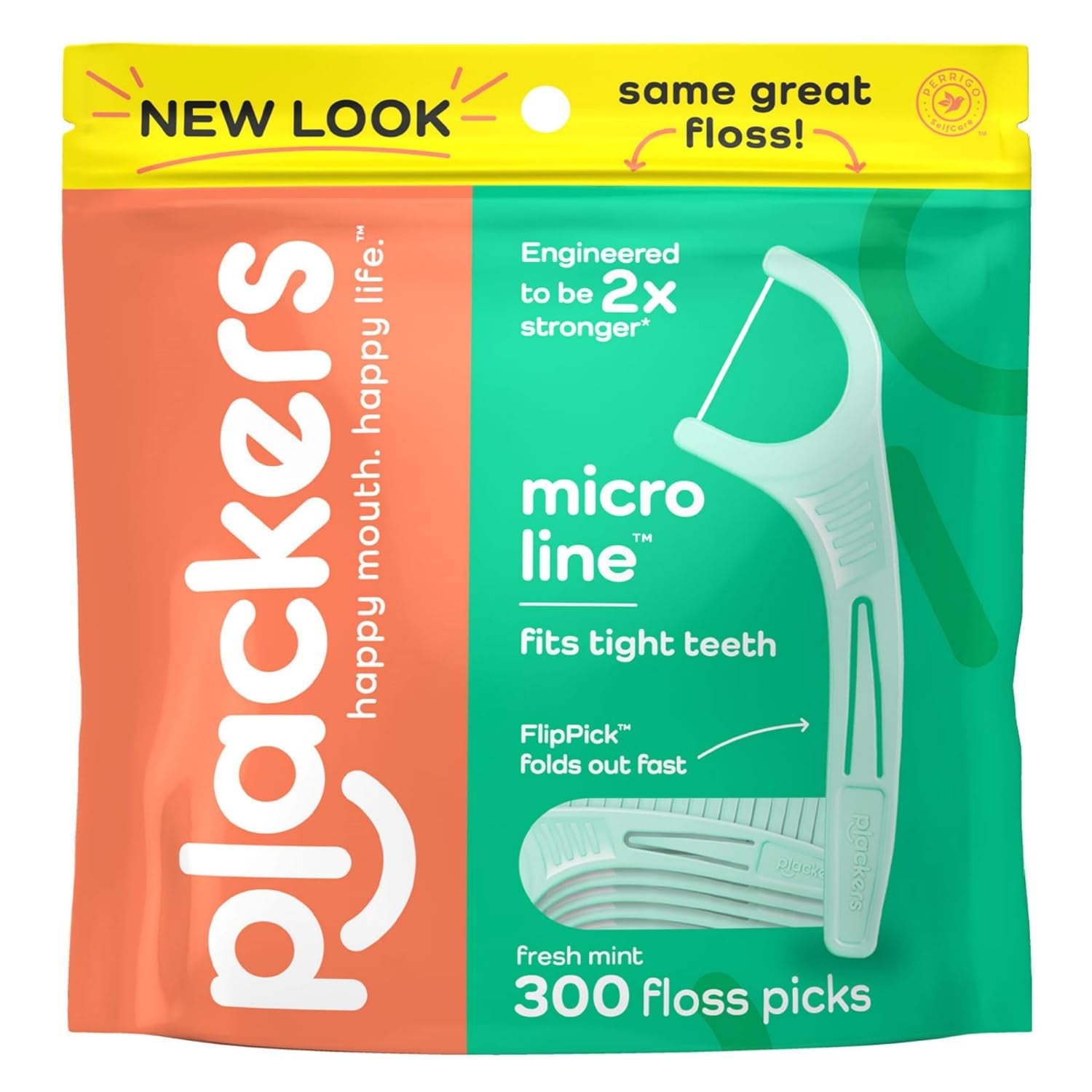 Micro Line Dental Floss Picks, Fold-Out Flippick, Tuffloss, Easy Storage with Sure-Zip Seal, Fresh Mint Flavor, 300 Count