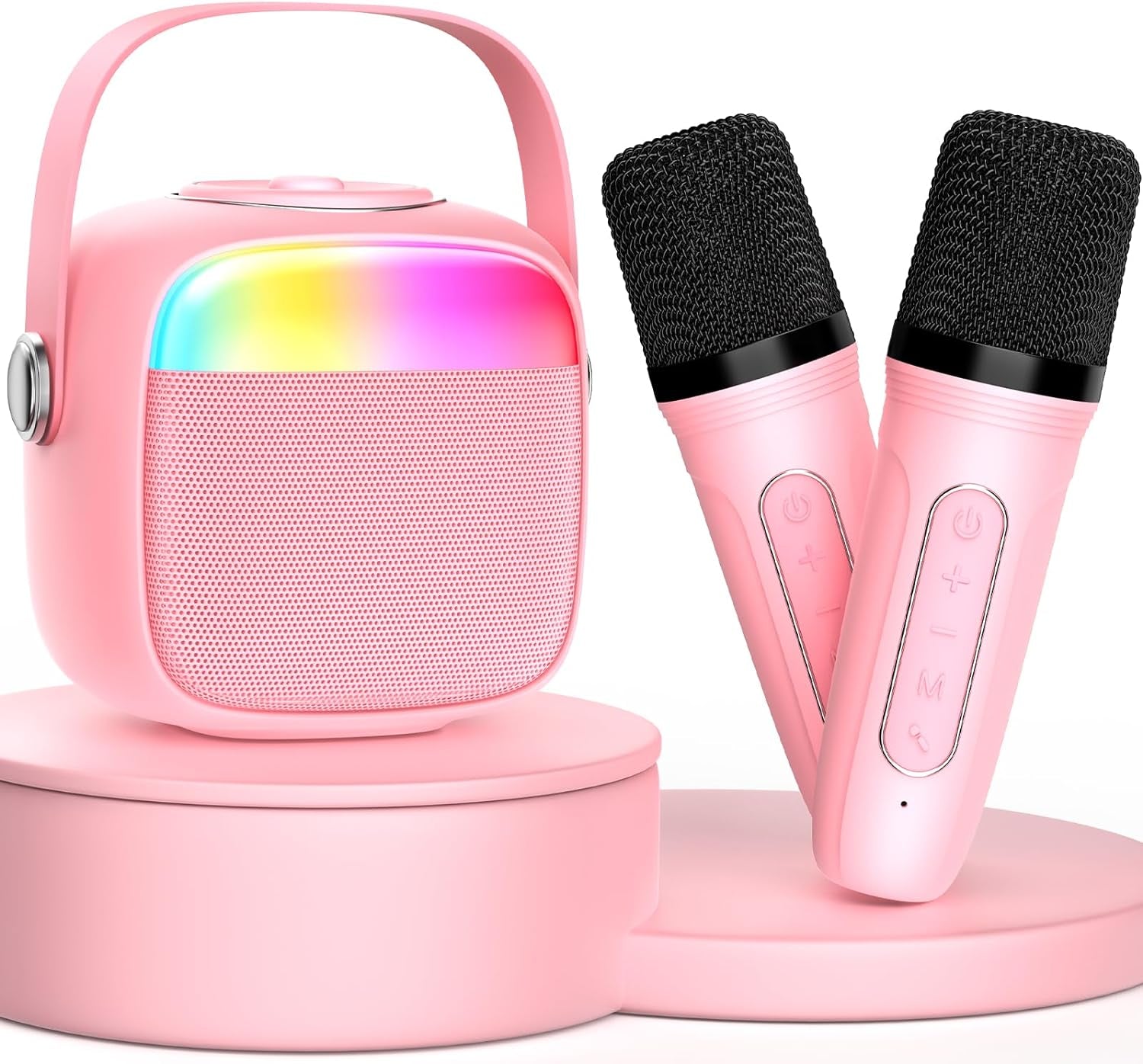 Karaoke Machine for Kids & Adults, Mini Portable Bluetooth Speaker with Microphones, Home Party Karaoke Speaker 