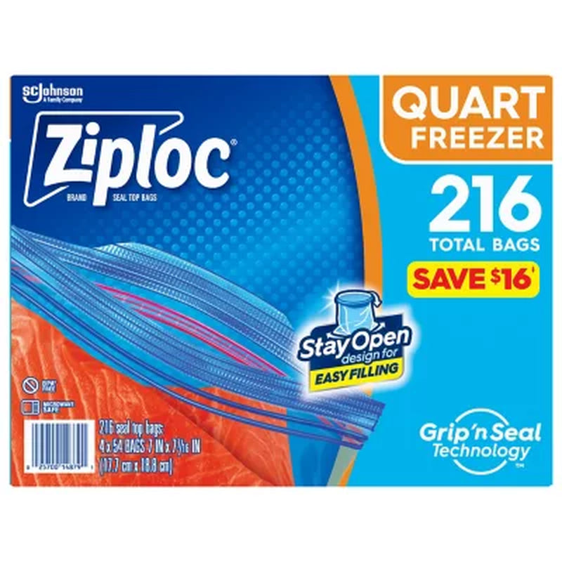 Ziploc Seal Top Quart Freezer Bags, 216 Ct.