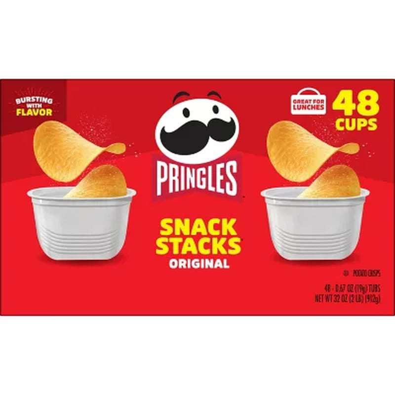 Pringles Snack Stacks Original Potato Crisps, 0.67 Oz., 48 Pk.