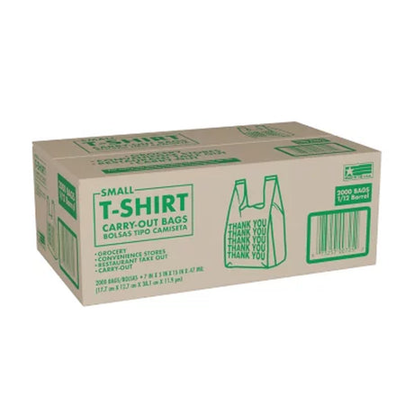 Small T-Shirt Carry-Out Bags, 7" X 5" X 15" (2000 Ct.)