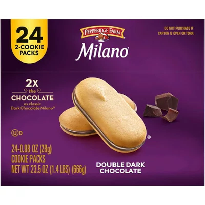 Milano Double Dark Chocolate Cookies, 0.98 Oz., 24 Pk.