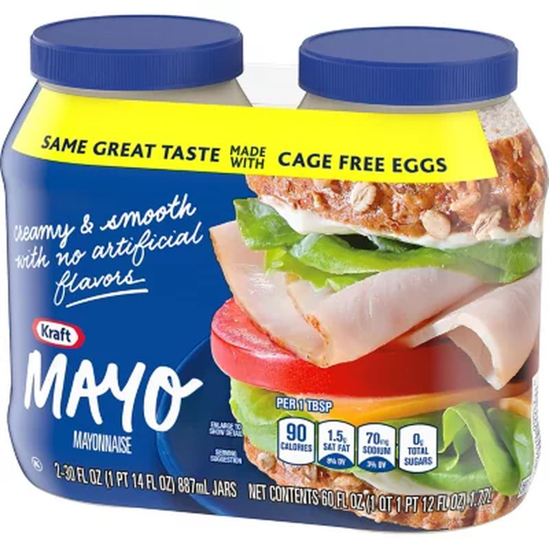 Kraft Real Mayo Creamy & Smooth Mayonnaise 30 Fl. Oz. Jars, 2 Pk.