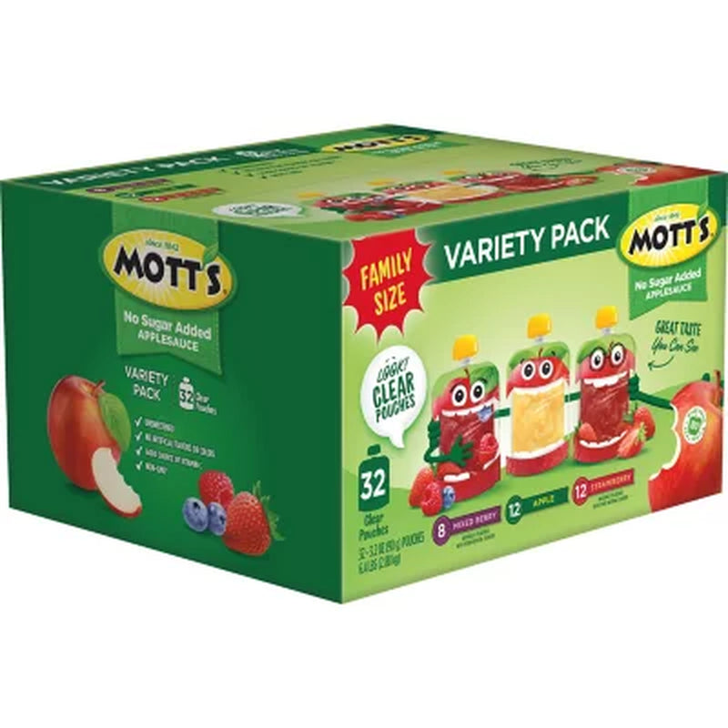 Mott'S Apple Sauce No Sugar Added Variety Pack, 3.2 Oz., 32 Pk.