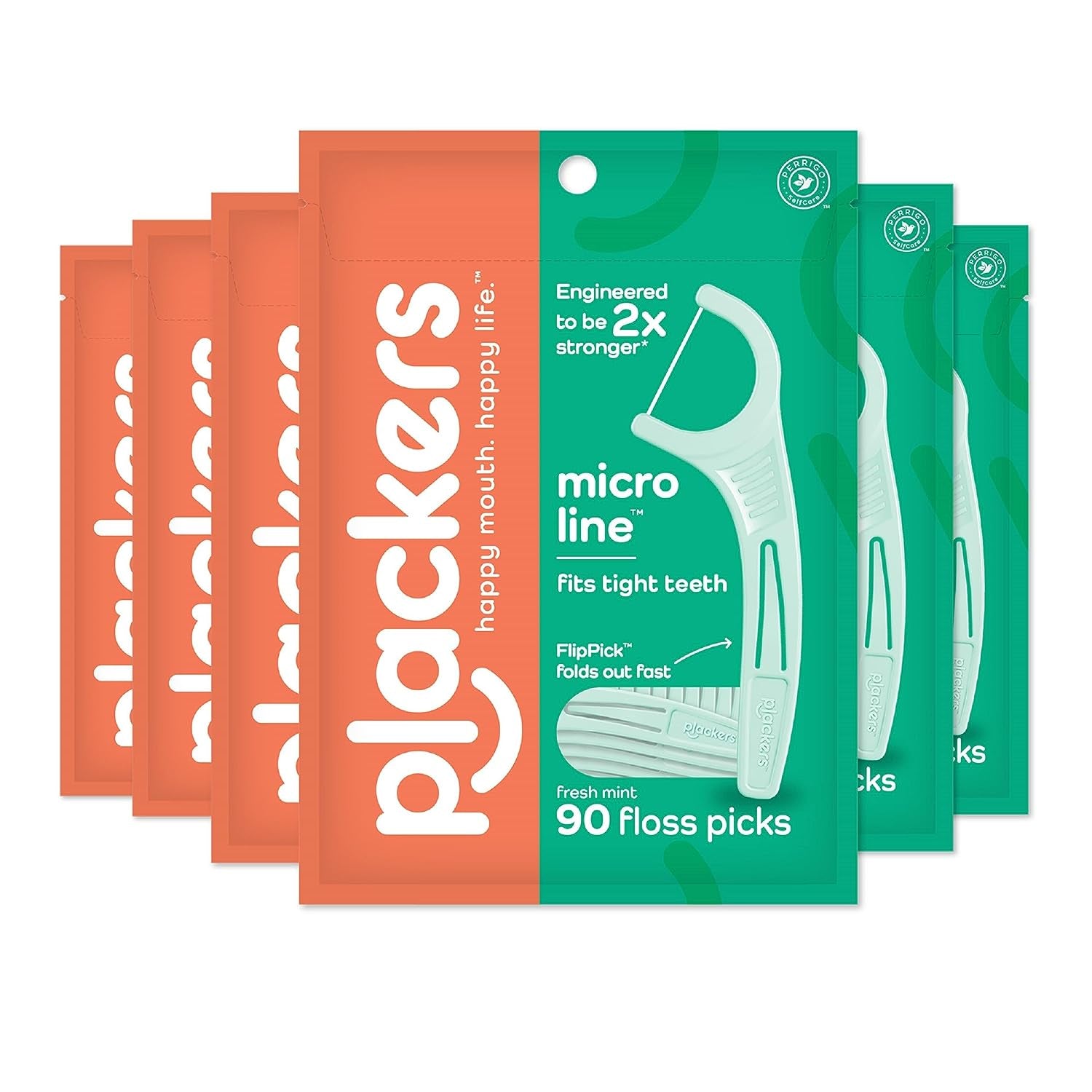 Micro Line Dental Floss Picks, Fold-Out Flippick, Tuffloss, Easy Storage with Sure-Zip Seal, Fresh Mint Flavor, 300 Count