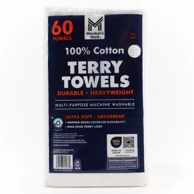 Member'S Mark 100% Cotton Terry Towels, 14" X 17", 60 Ct.