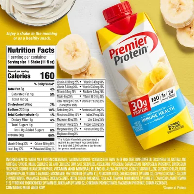 Premier Protein 30G High Protein Shake, Bananas & Cream 11 Fl. Oz., 15 Pk.