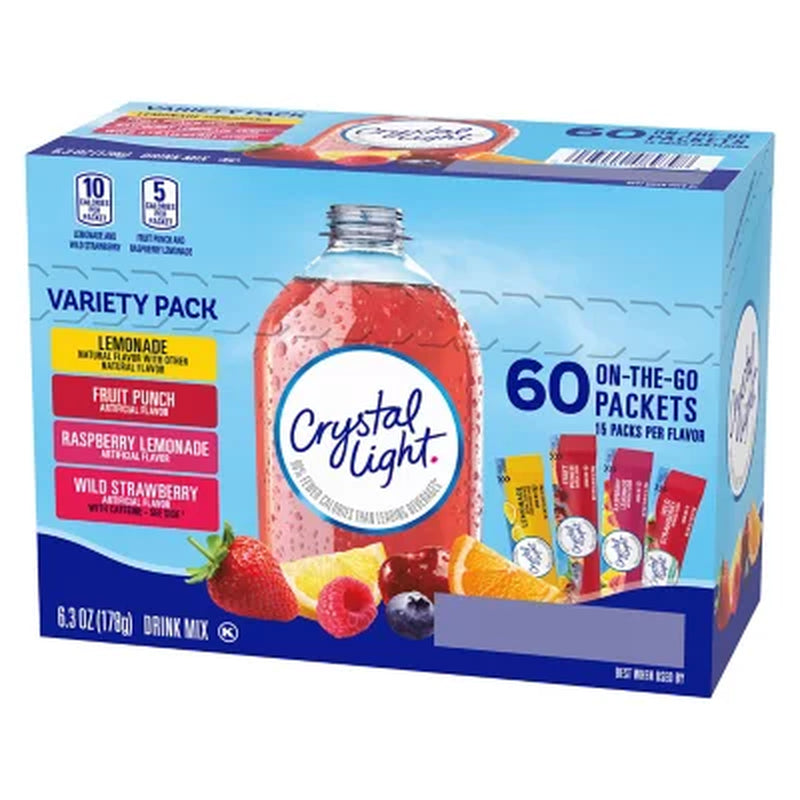 Crystal Light Lemonade, Fruit Punch, Raspberry Lemonade and Wild Strawberry Powdered Drink Mix Variety Pack 60 Ct.