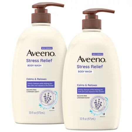 Aveeno Stress Relief Body Wash with Lavender & Chamomile, 33 Fl. Oz., 2 Pk.