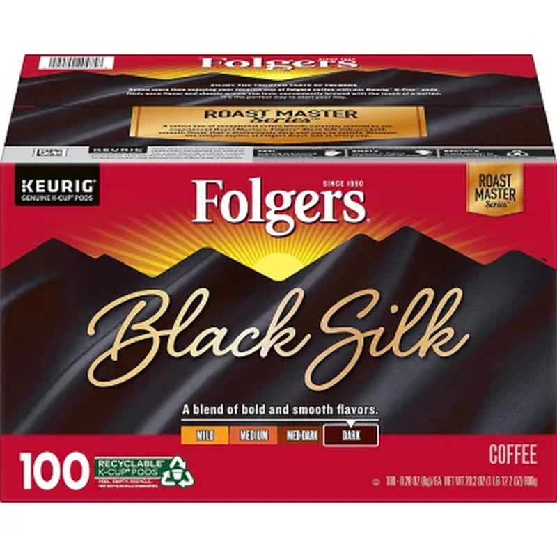 Folgers Dark Roast K-Cup Coffee Pods, Black Silk, 100 Ct.