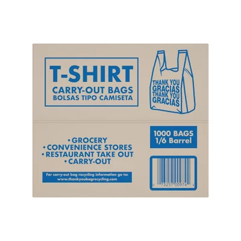 T-Shirt Carry-Out Bags, 11.5" X 6.5" X 22" 1,000 Ct.