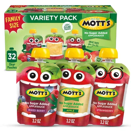 Mott'S Apple Sauce No Sugar Added Variety Pack, 3.2 Oz., 32 Pk.