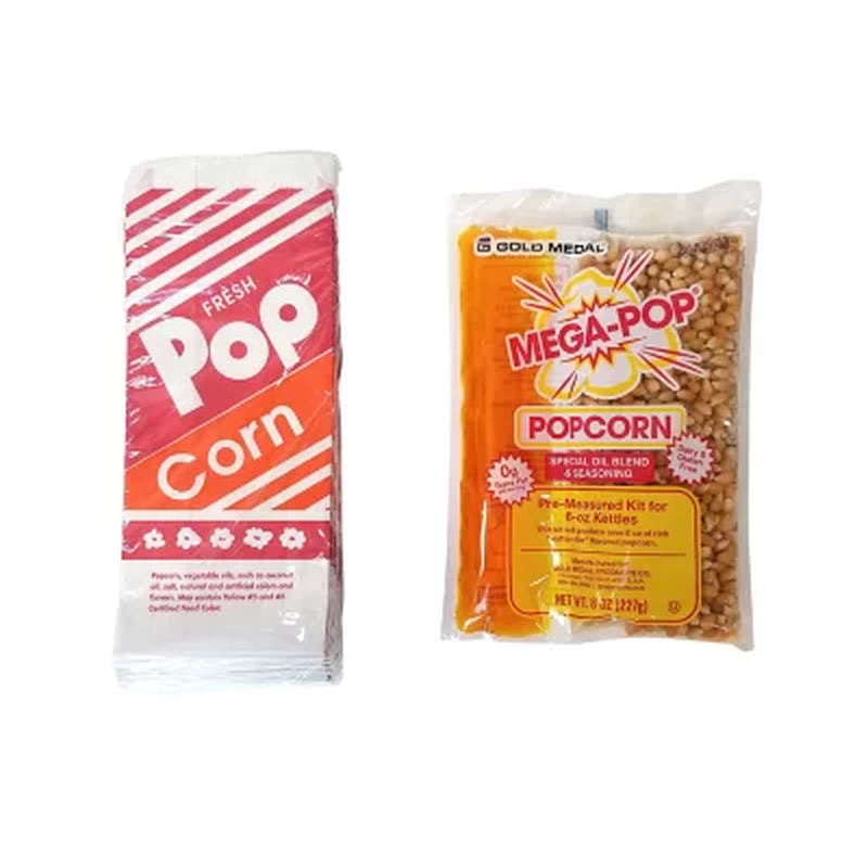 Gold Medal Mega-Pop All-In-One Popcorn Supply Kit for 6 Oz. Poppers