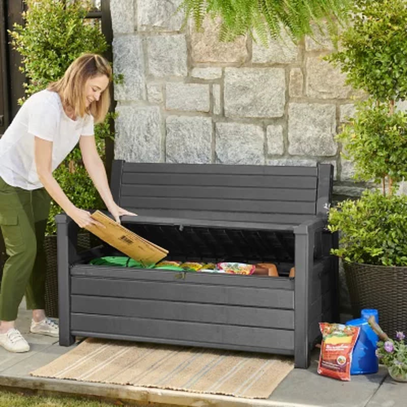 Keter Hudson Plastic Storage Bench, Graphite Gray