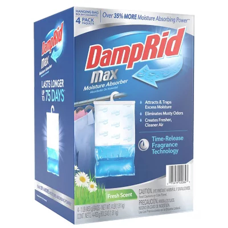 Damprid Max Moisture Absorber Hanging Bag, Fresh Scent 4 Pk.