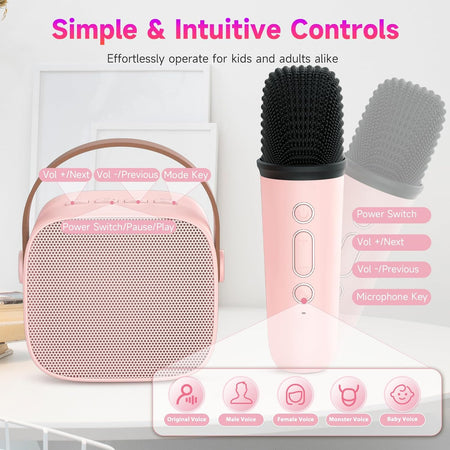 Karaoke Machine for Kids, Mini Portable Bluetooth Speaker with 2 Wireless Mics (CHOOSE)