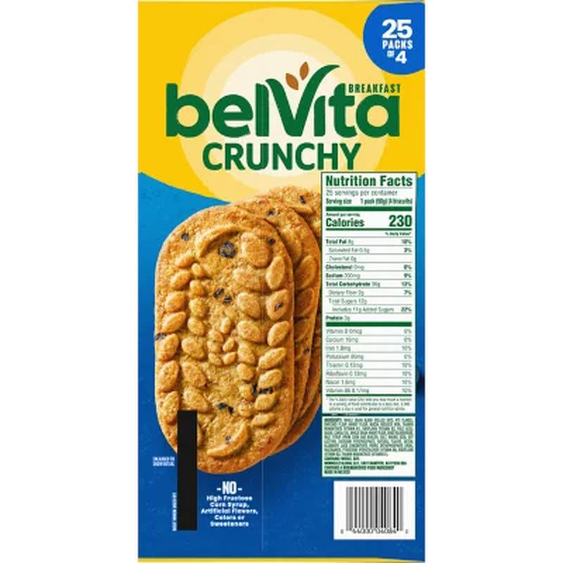 Belvita Blueberry Breakfast Biscuits, 4 Biscuits per Pack, 25 Pk.