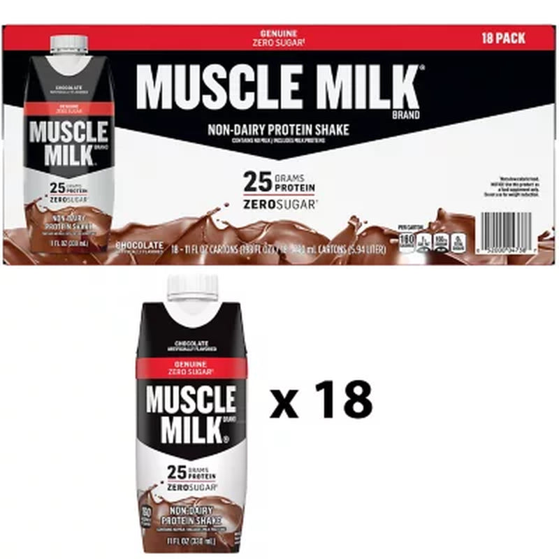 Muscle Milk 25G Genuine Protein Shake, Chocolate, 11 Fl. Oz., 18 Pk.