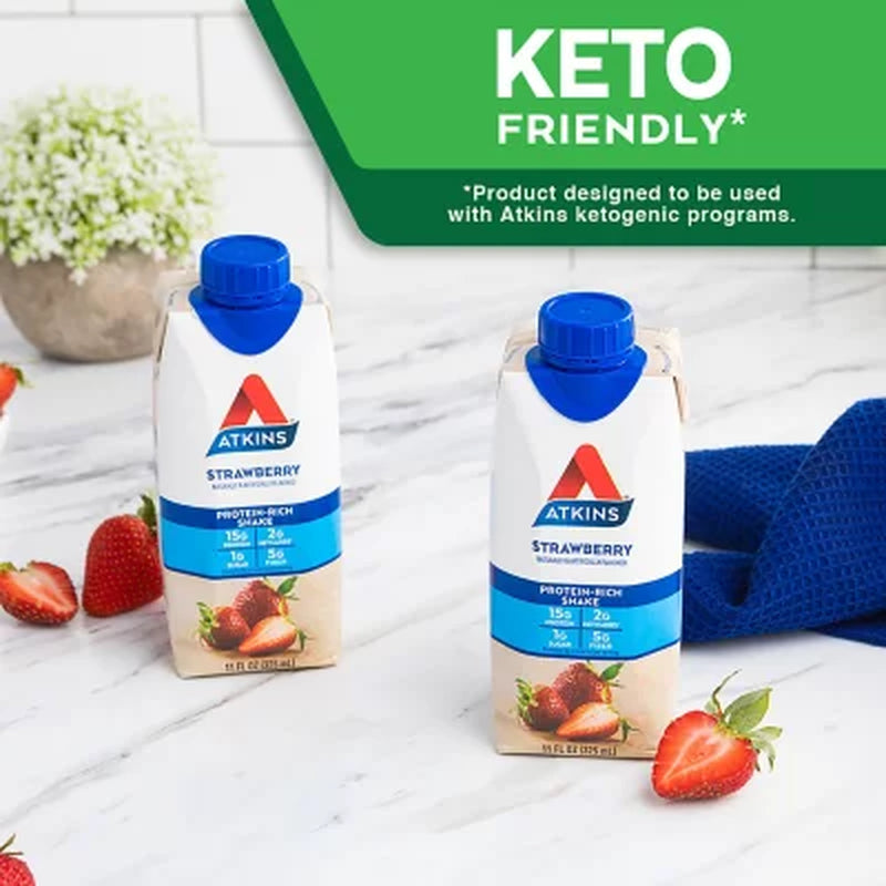 Atkins 15G Keto Protein Shake, Strawberry 11 Fl. Oz.,15 Pk.