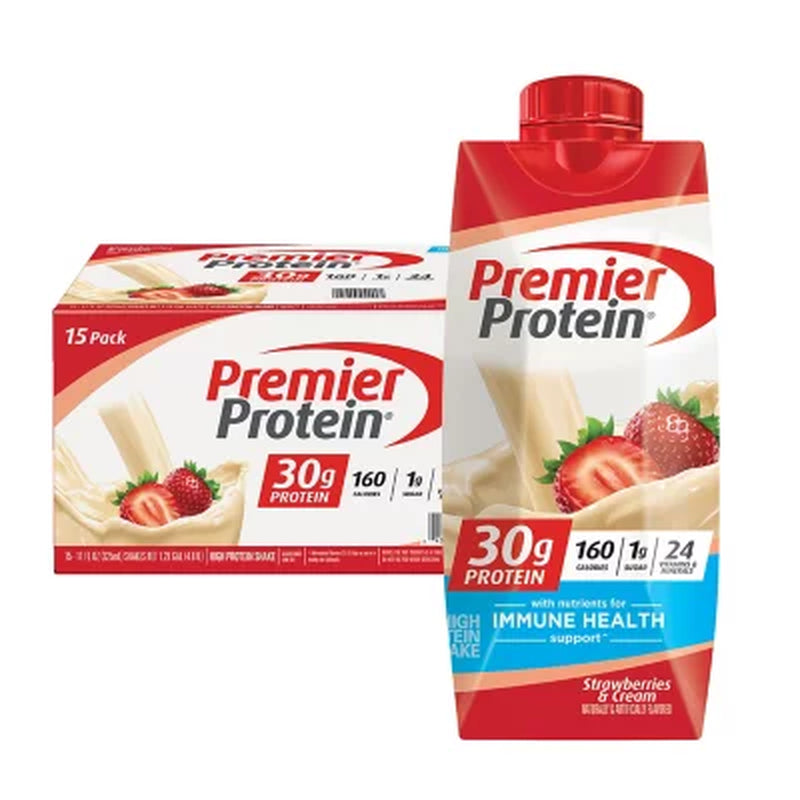 Premier Protein 30G High Protein Shake, Strawberries & Cream 11 Fl. Oz., 15 Pk.