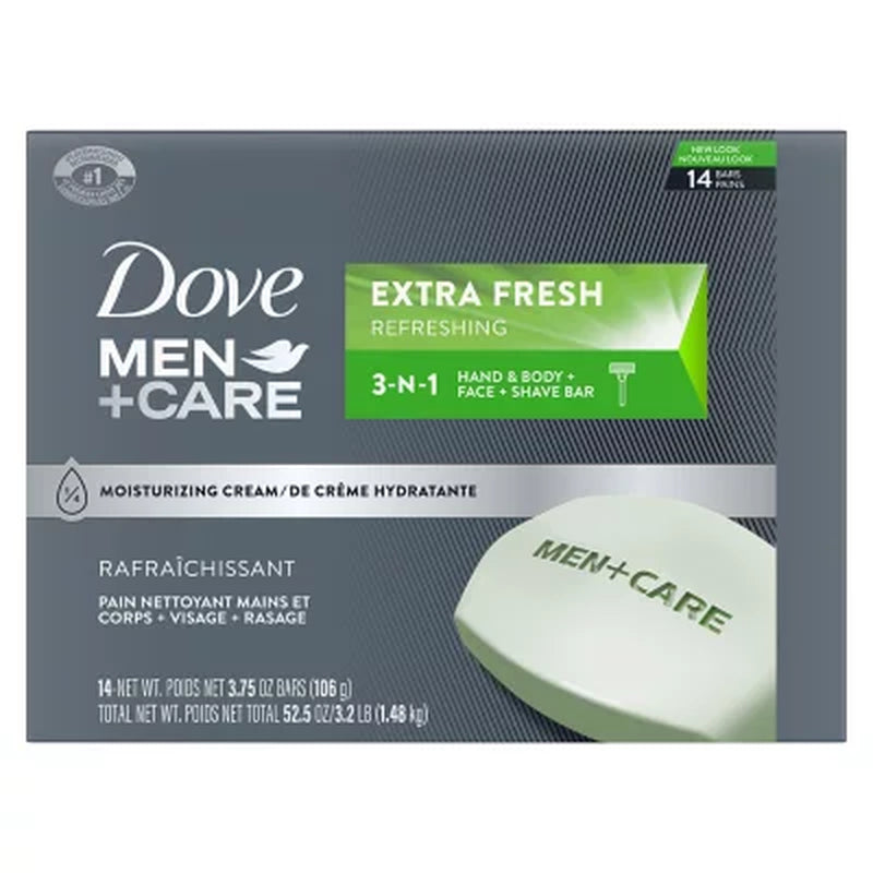 Dove Men+Care Body and Face Bar Soap, Extra Fresh, 3.75 Oz., 14 Ct.