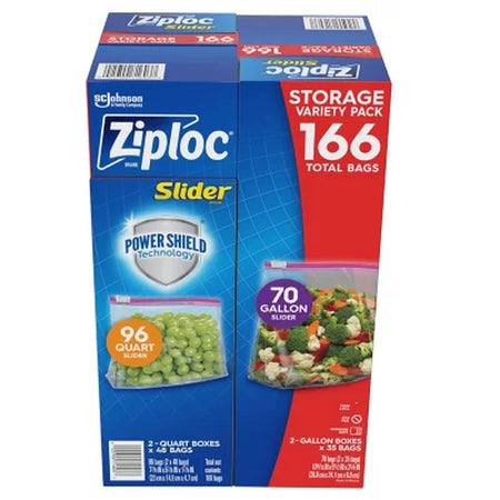 Ziploc Slider Storage Bags Variety Pack, Quart 96 Ct., Gallon 70 Ct.