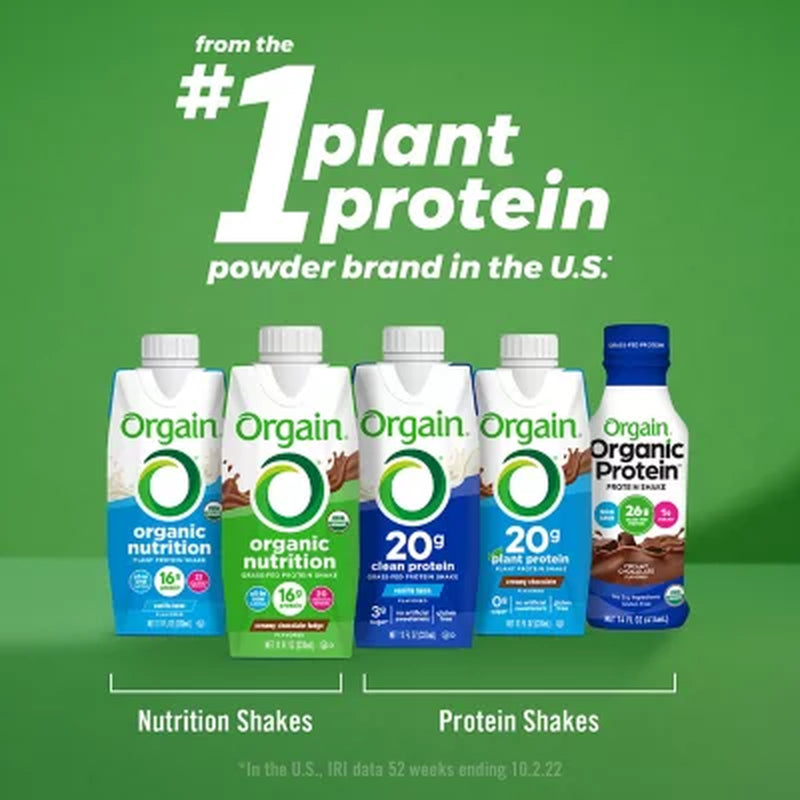 Orgain 20G Plant Based Protein Shake, Chocolate 11 Fl. Oz. 12 Pk.