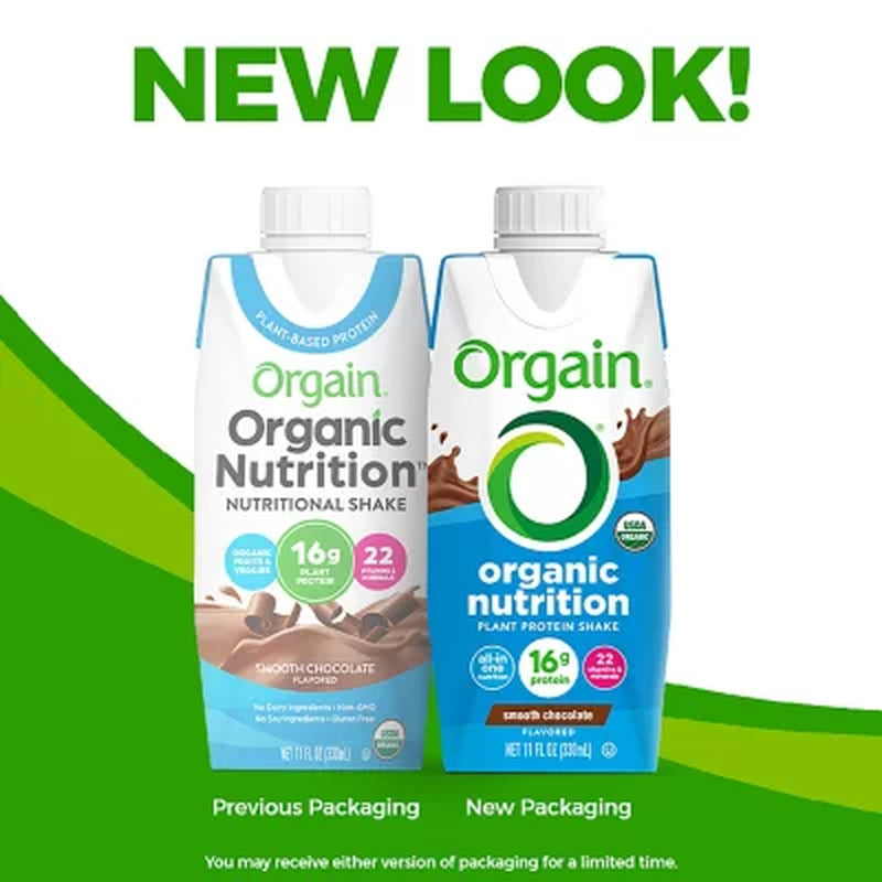 Orgain Organic Nutrition Vegan All-In-One Protein Plant Based RTD Shake, Smooth Chocolate 12 Ct.