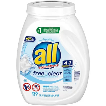 All Free Clear MIGHTY PACS Laundry Detergent Pacs, the Original, 120 Ct.