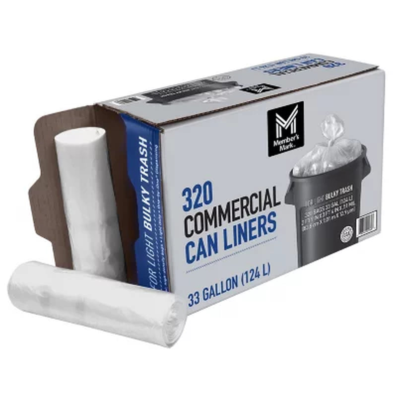 Member'S Mark 33 Gallon Commercial Trash Bags 16 Rolls of 20 Ct., Total 320 Ct.