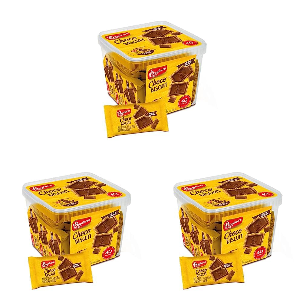 Choco Biscuit Cookies - Crispy & Delicious - Great for Snacks, Dessert & Lunch Box – 2 Cookies per Pack, Individually Wrapped, 25.3 Oz (Pack of 40)