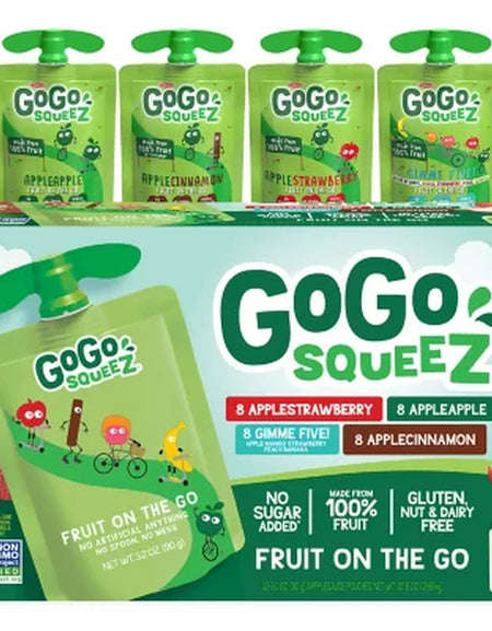 Gogo Squeez Applesauce, Apple, Cinnamon, Strawberry and GIMME Five, 3.2 Oz., 32 Ct.