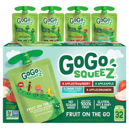 Gogo Squeez Applesauce, Apple, Cinnamon, Strawberry and GIMME Five, 3.2 Oz., 32 Ct.