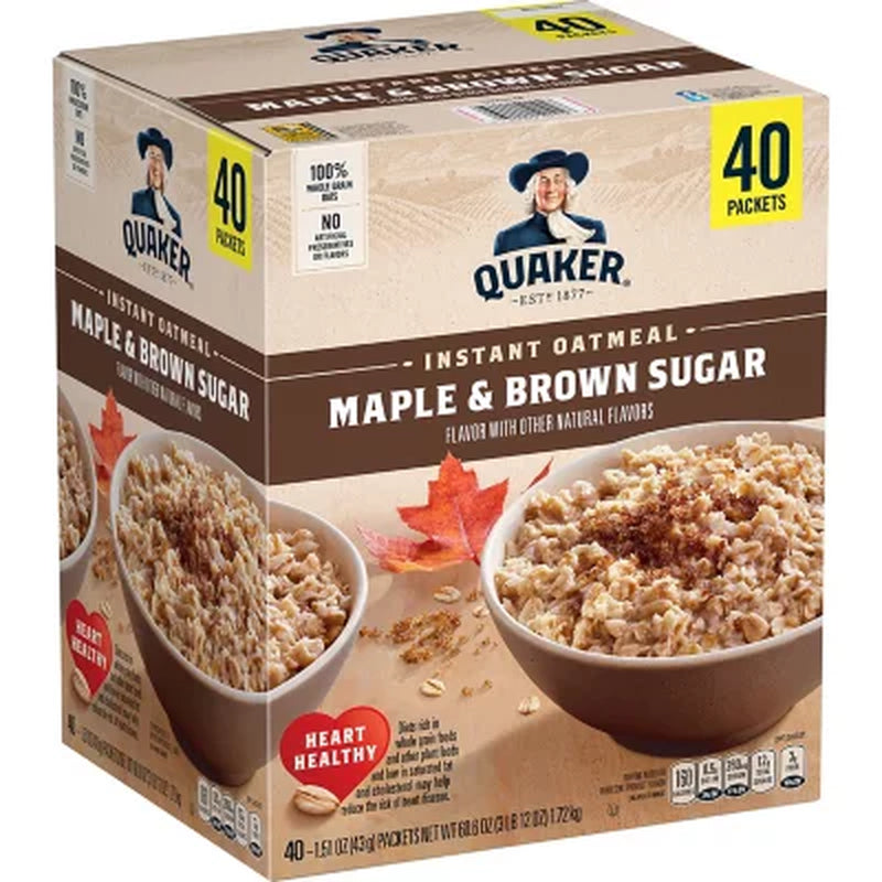 Quaker Instant Oatmeal, Maple Brown Sugar, 1.51 Oz., 40 Pk.