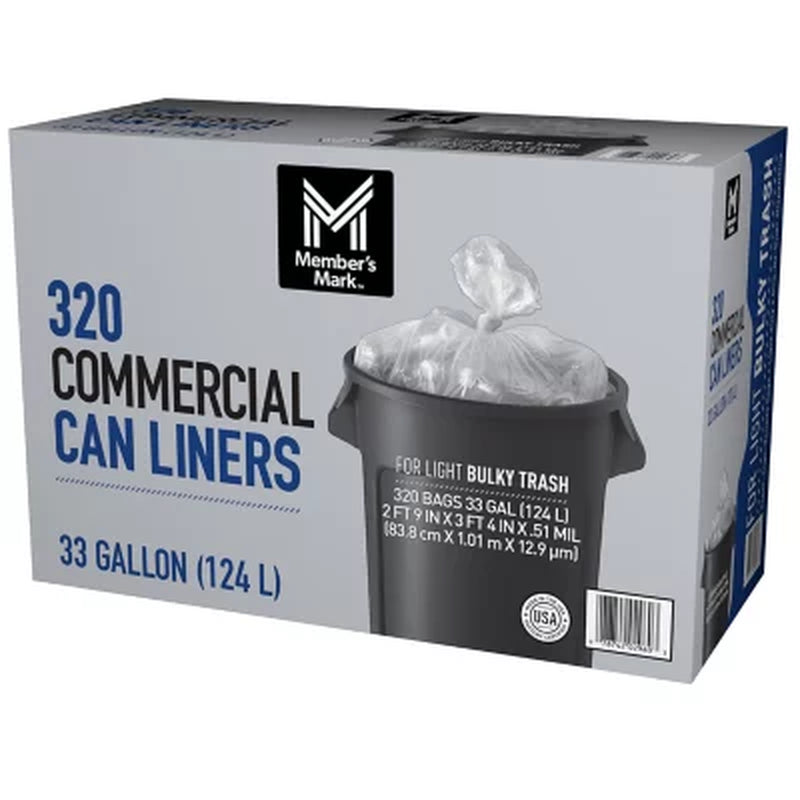 Member'S Mark 33 Gallon Commercial Trash Bags 16 Rolls of 20 Ct., Total 320 Ct.